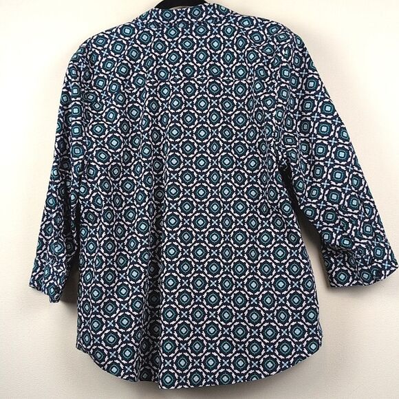 Chico's No Iron Cotton Square-Print Stain Shield 3/4 Length Sleeve Blouse Top - Picture 9 of 11
